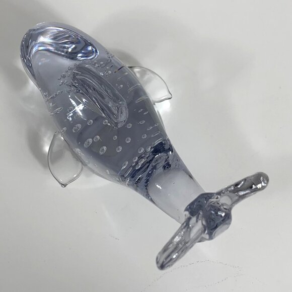 Handcrafted Clear Crystal Dolphin Figurine Controlled Bubble Design Paperweight - Picture 8 of 8